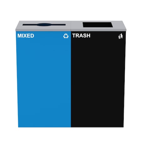 Alpine Industries 58-Gallon 2-Stream Black Steel-Blue Recycling Bin Station ALP4450-BLK-KIT3